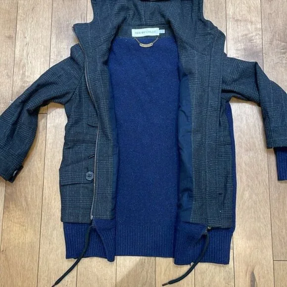 See By Chloe Utility Blazer Jacket Check Hood Knit Wool Varsity Black Navy 4 - Picture 11 of 14